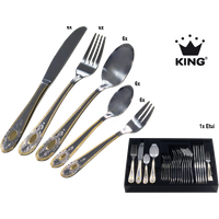 KING Besteck-Set ""VIERAILLA GOLD"" mit Dekor in Gold-Optik, inkl. Etui von King
