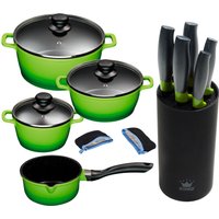 KING Topf-Set Set, 4 Töpfe, 3 Deckel, 1 Messerblock, 5 Kochmesser, 10 Stk. tlg. Aluminiumguss von King