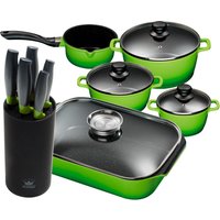 KING Topf-Set Set, 4 Töpfe, 3 Deckel, Bräter, 1 Messerblock, 5 Kochmesser, 11 Stk. tlg. Aluminiumguss von King