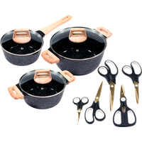 KING Topf-Set ""ESSENTIAL" Aluminiumguss, Induktion, Antihaftbeschichtung" Aluminiumguss Set, 2 Töpfe, 1 Stieltopf, 3 Glasdeckel, 11 Stk. tlg. inkl. 5 Scheren von King