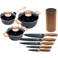 KING Topf-Set ""ESSENTIAL" Aluminiumguss, Induktion, Antihaftbeschichtung", Aluminiumguss, (Set, 12 tlg., 2 Töpfe, 1 Stieltopf, 3 Glasdeckel), inkl. 5 Küchenmesser, 1 Messerblock von King