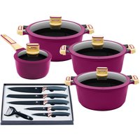 KING Topf-Set "GOURMET", Aluminiumguss, (Set, 14 tlg., je 1 Kochtopf 18/20/24 cm, 1 Stieltopf 16 cm, Messer-Set) von King