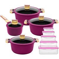 KING Topf-Set "GOURMET"" Set, Kochtopf 18/20/24 cm, Stieltopf 16 cm, Vorratsdosen-Set, 18 Stk. tlg. Aluminiumguss von King