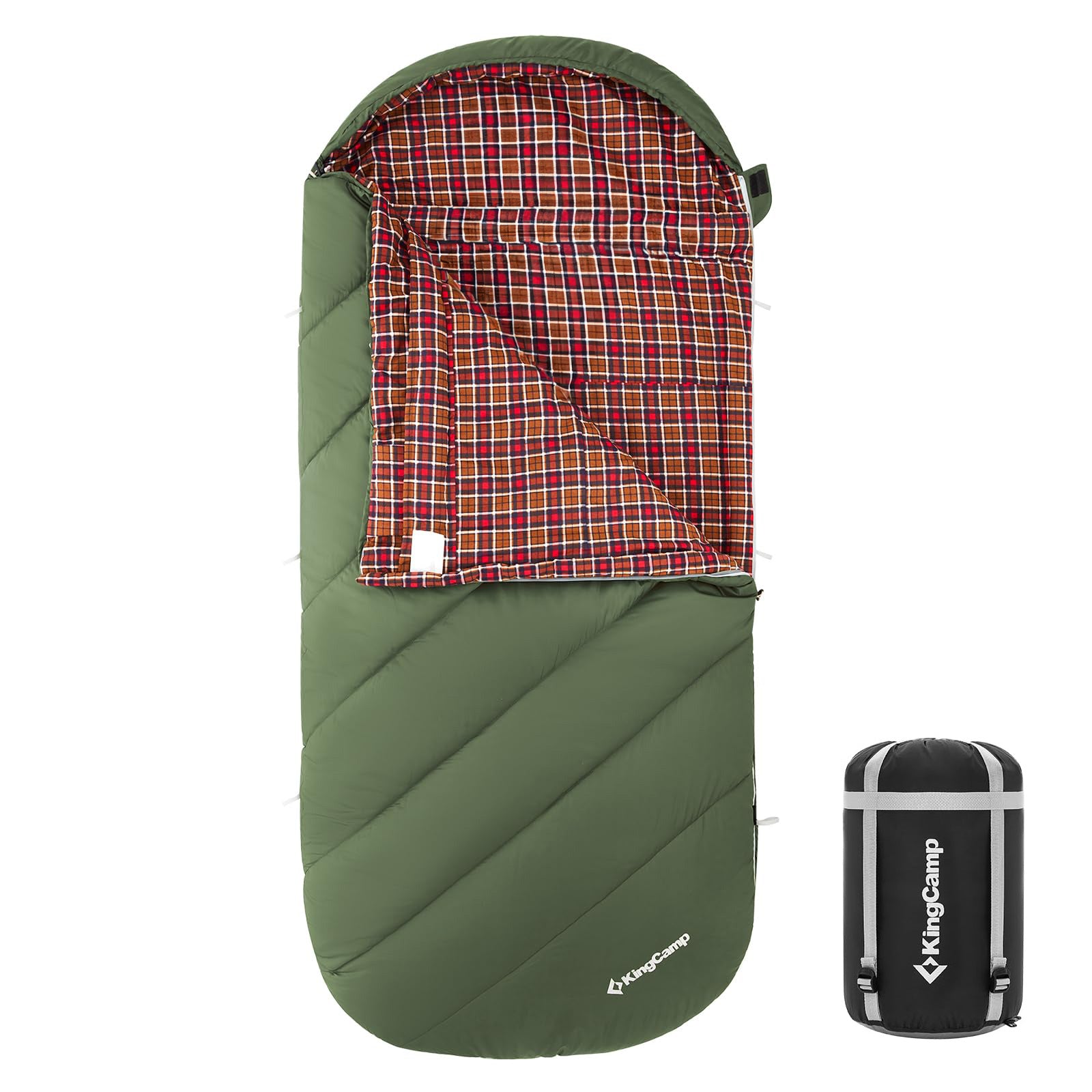 KINGCAMP Deckenschlafsack Freespace 250 Winter Schlafsack Breit Baumwolle -8°C-Olive Green von KingCamp