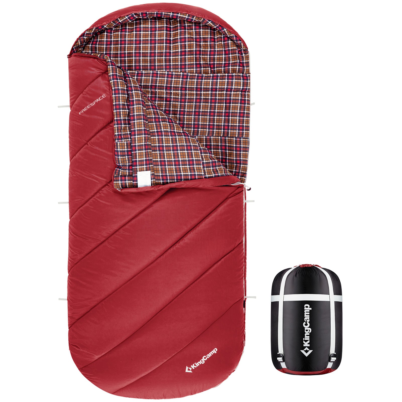 KINGCAMP Deckenschlafsack Freespace 250 Winter Schlafsack Breit Baumwolle -8°C-wine red von KingCamp