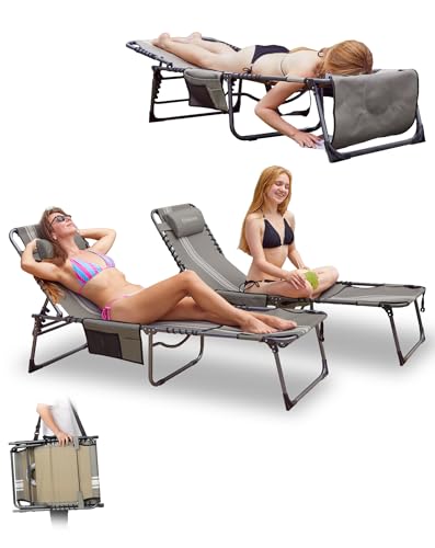 KingCamp 2er Set Sonnenliege Klappbarer mit Lesefenster, Liegestuhl Klappbar 5-Position-Verstellbare Rückenlehne Leicht mit Kopfstütze Strandliege klappbare für Strand Garten Terrasse Camping KingCamp 2er Set Sonnenliege Klappbarer mit Lesefenster, Liegestuhl Klappbar 5-Position-Verstellbare Rückenlehne Leicht mit Kopfstütze Strandliege klappbare für Strand Garten Terrasse Camping von KingCamp