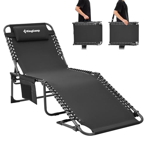 KingCamp Sonnenliege Klappbar 5-Verstellbarer Rückenlehne Gartenliege klappbar Liegestuhl Strandliege Campingliege Klappbett mit Kopfkissen für Strand Garten Terrasse Pool Camping Outdoor Indoor von KingCamp