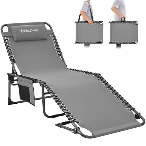 KingCamp Sonnenliege Klappbar 5-Verstellbarer Rückenlehne Gartenliege klappbar Liegestuhl Strandliege Campingliege Klappbett mit Kopfkissen für Strand Garten Terrasse Pool Camping Outdoor Indoor von KingCamp