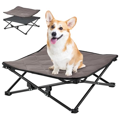 KingCamp Erhöhtes Hundebett Hundeliege Outdoor Haustierbett Haustierliege Atmungsaktivem Mesh & Wildledermatte & Rutschfesten Füßen für Reisen Garten Outdoor Indoor, Schwarz 57 x 57 x 23 cm von KingCamp