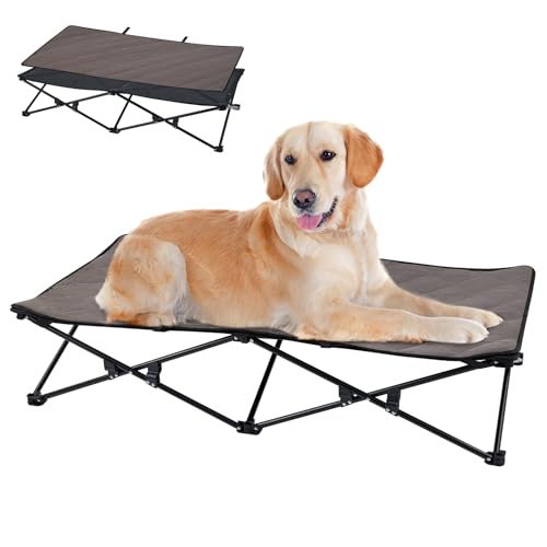 KingCamp Erhöhtes Hundebett Hundeliege Outdoor Haustierbett Haustierliege Atmungsaktivem Mesh & Wildledermatte & Rutschfesten Füßen für Reisen Garten Outdoor Indoor, Schwarz 132 x 68 x 29 cm von KingCamp