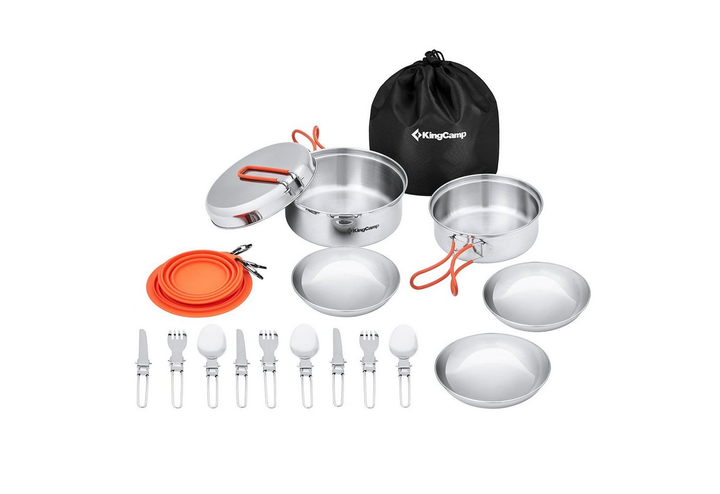 KingCamp Topf-Set Camping Kochset Adventurer II Pro, Koch Geschirr Set Stahl Topf Pfanne von KingCamp