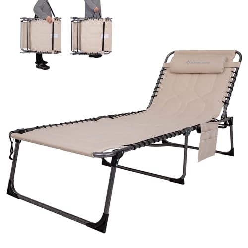 KingCamp Übergroße Sonnenliege Klappbar 5-Fach Verstellbar Gartenliege Liegestuhl Dreibeinliege Liege Campingliege mit Kopfkissen und Seitentasche bis 150 kg für Garten Urlaub Strand Pool 200 x 68 cm von KingCamp