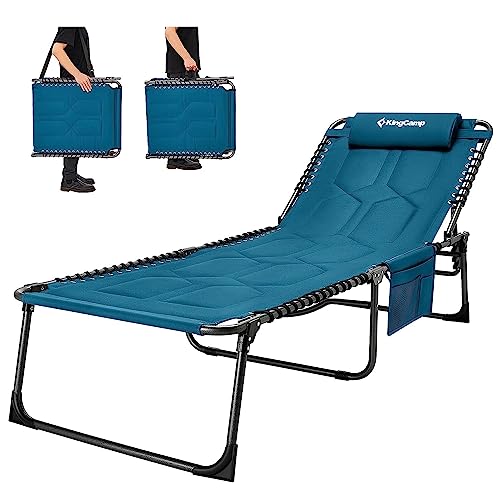 KingCamp Übergroße Sonnenliege Klappbar 5-Fach Verstellbar Gartenliege Liegestuhl Dreibeinliege Liege Campingliege mit Kopfkissen und Seitentasche bis 150 kg für Garten Urlaub Strand Pool 200 x 68 cm von KingCamp