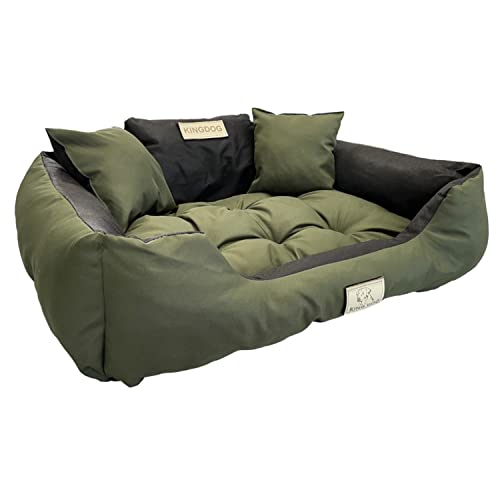 KingDog Hunde- und Katzenbett mit Zwei Kissen Hundekissen Hundekorb Haustierbett Waschbar Wasserdichtes PVC-Material (M 75x65cm, Grün) von Kingdog