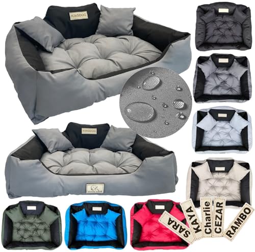 KingDog Hunde- und Katzenbett mit Zwei Kissen Hundekissen Hundekorb Haustierbett Waschbar Wasserdichtes PVC-Material S 55x45cm (Dunkelgrau) von KingDog
