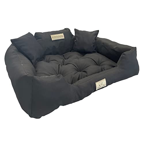 KingDog Hunde- und Katzenbett mit Zwei Kissen Hundekissen Hundekorb Haustierbett Waschbar Wasserdichtes PVC-Material S 55x45cm (Schwarz) von KingDog