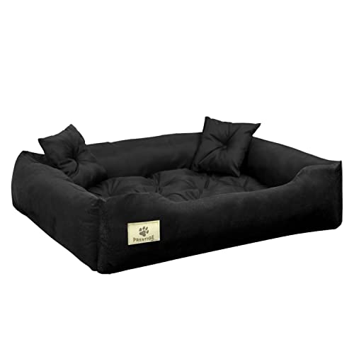 Prestige Hunde- und Katzenbett mit Kissen Codura Hundekissen Hundekorb Haustierbett Waschbar Wasserdichtes Material (Innenmaße: 60x50 / Außenmaße: 75x65cm, Schwarz) von KingDog