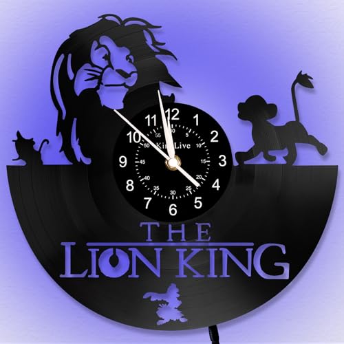 KingLive Der König der Löwen Cartoon Wanduhr,Simba Vinyl Schallplatte Tier Wanddekoration Uhr mit LED-Nachtlicht,Besondere Geburtstagsgeschenke für Kinder und Fans von KingLive