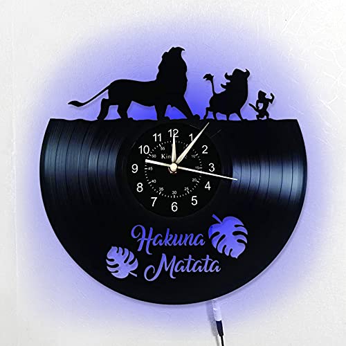 KingLive Der König der Löwen Wanduhr aus Cartoon-Filmen, Vinyl Schallplatte Wanddekoration,Simba Uhr mit LED Nachtlicht,Schlafzimmer Wohnzimmer Partydekoration von KingLive