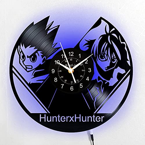 KingLive Hunter × Hunter Anime-Wanduhr – Vinyl-Schallplatten-LED-Licht, Retro-Wanddekoration – Heim-Wandkunst für Liebhaber – 30,5 cm schwarze Uhren von KingLive