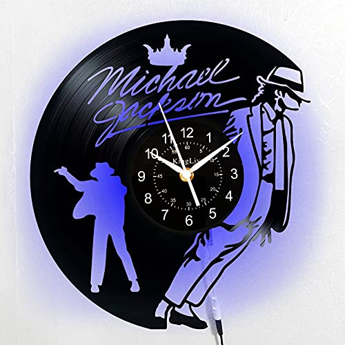 KingLive Michael Jackson Rock-Musik-Uhr, LED-Leucht-Vinyl-Schallplatten Wanduhr Retro-LP-Hintergrundbeleuchtung Moderne Kunst-Dekoration Nachtlicht-Uhr, Weltraum Schritt Classic 45° tilt Muster von KingLive