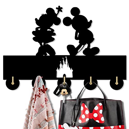 KingLive Micky Maus Minnie Maus Schlüsselbrett, Disney Schlüsselregal Schwarz,Selbstklebend als Schlüsselboard Aufbewahrung, Wandorganizer, Hölzerner Disney-Wandbehang, Disney Geschenk von KingLive