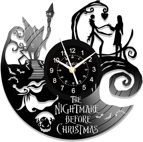 KingLive Nightmare Skull Christmas Clock, Vinyl-Schallplatten-Uhr, 12-Zoll-Weihnachtsuhr, Wandkunst, Raumdekoration, handgemachte Uhr, kreative Geschenke für Nightmare Christmas Fans von KingLive