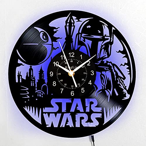 KingLive Sci-Fi-Filme Star Wars Darth Vader Wanduhr, Vinyl-Schallplattenkunst, Wanddekoration, Geburtstagsgeschenke für Männer Jungen Fans (mit 7-farbigem LED-Nachtlicht) von KingLive