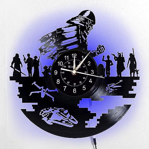 KingLive Star & Wars Uhr Wand LED kreative hängende Nachtlampe Vinyl-Uhr, Science-Fiction-Filmuhr 7 Lichtfarbe Star & Wars Fans Geschenk Herren Jungen und Mädchen Männer von KingLive