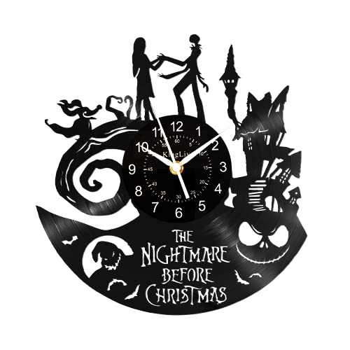 KingLive The Nightmare Before Christmas Uhr, Retroklassiker Schallplatte Wanduhren Alte Burg Uhren Sally & Jack Skellington Fans Disney Geschenk von KingLive
