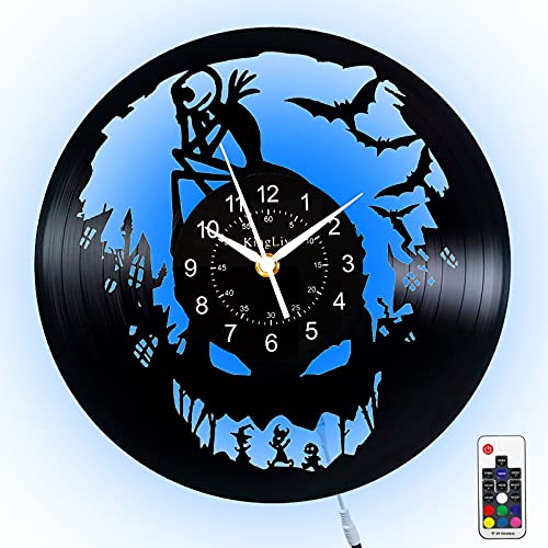 KingLive Vinyl Wanduhr,The Nightmare Before Christmas Themen Retro Uhr,LED Nachtlicht Uhren,Wohnzimmer, Küche, Schlafzimmer Wandschmuck von KingLive