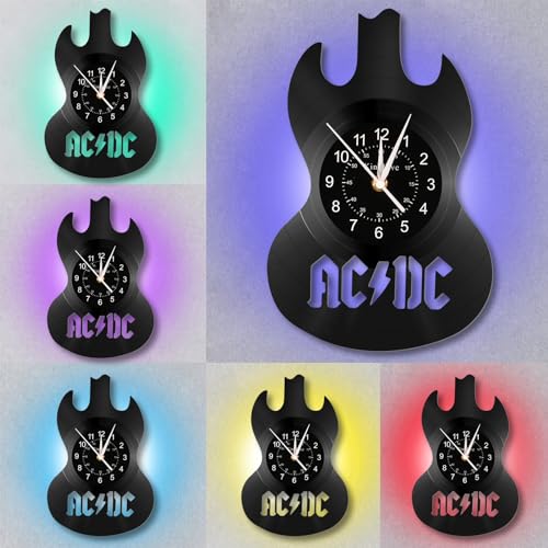 KingLive Wanduhr Gitarren-Wanduhr, 12'' Vinyl Schallplatten Musik Wanduhr, Musik Gitarren Dekoration, Partydekoration, 7 -Color -LED -Nachtlichthängeuhr mit Fernbedienung von KingLive