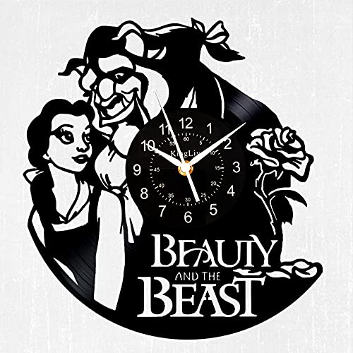 KingLive Wanduhr Musik-Schallplatten Disney Prinzessin Belle Beauty and The Beast Vinyl Party Decor Kreative Geschenke für Mädchen und Frauen Dekorieren Sie das Kinderzimmer Schlafzimmer Teeparty von KingLive