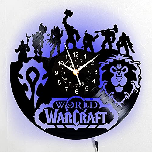 KingLive Wanduhr Vinyl mit World of Warcraft-Retro Schallplattenkunst Wanddekoration mit LED-Lichtern Geschenkidee für Geburtstag Weihnachten Frauen Männer Freunde Freundin Freund von KingLive