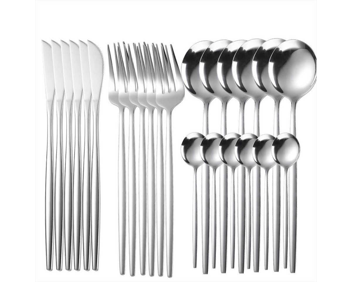 KingLux Besteck-Set 24teilig Essbesteck Set für 6Personen Spiegelpoliert (24-tlg), 6 Personen, Edelstahl von KingLux