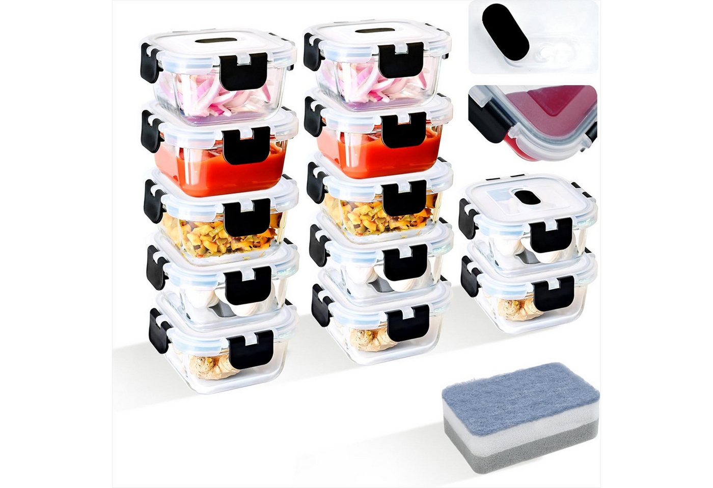 KingLux Frischhaltedose 12Stk.320ml Aufbewahrungsbox Küche, Vorratsdosen Glas mit Deckel, Borosilikatglas, (12-tlg) von KingLux