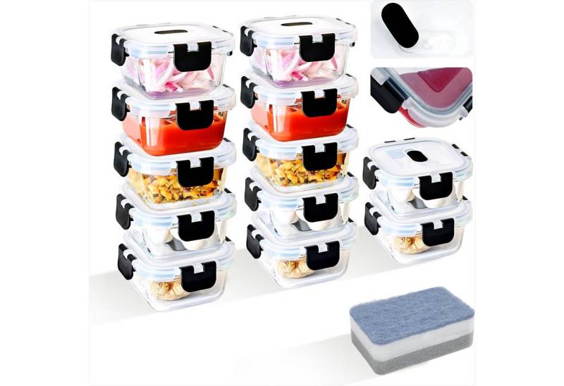 KingLux Frischhaltedose 12Stk.320ml Aufbewahrungsbox Küche, Vorratsdosen Glas mit Deckel, Borosilikatglas, (12-tlg) von KingLux