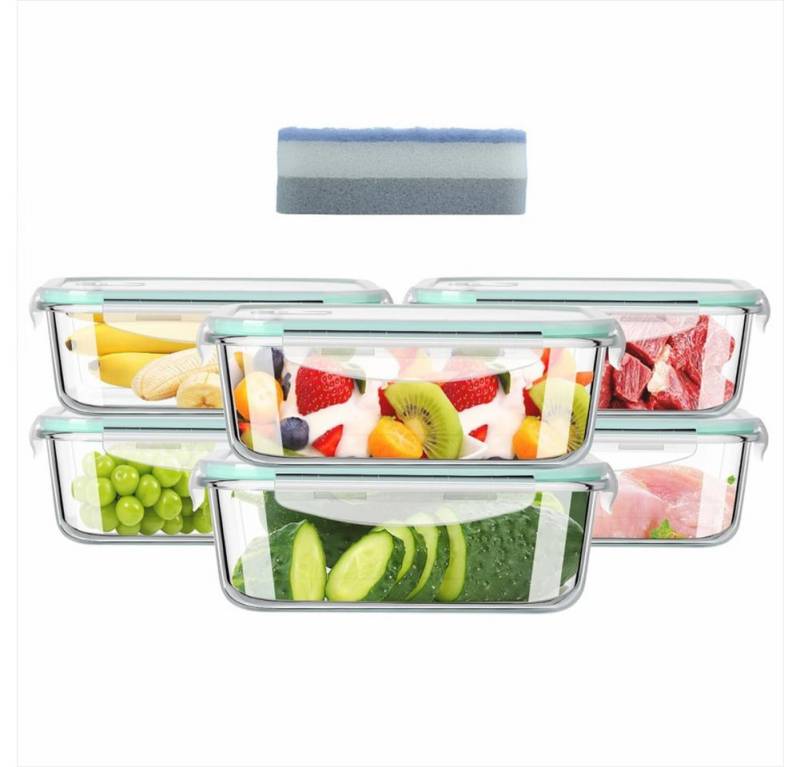 KingLux Frischhaltedose 6 Stück Glasbehälter Mit Deckel 1520ML Vorratsbehälterset aus Glas, Glas, (6-tlg) von KingLux