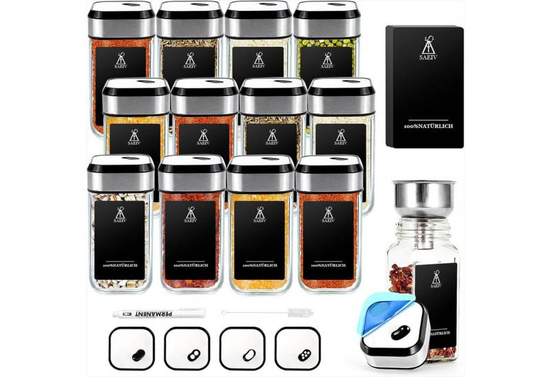 KingLux Gewürzbehälter 360° Rotation 120ml Gewürzgläser Eckig Set, Drei Kaliber, borosilikatglas, (Set, 12-tlg) von KingLux