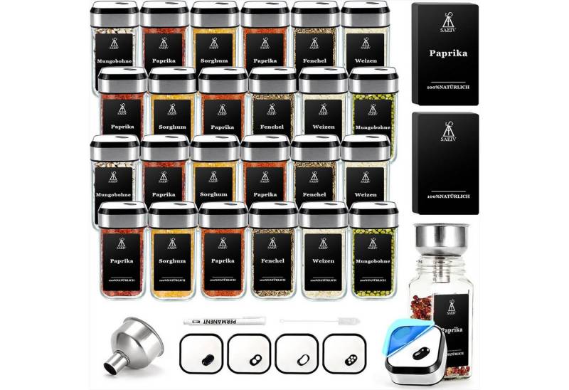 KingLux Gewürzbehälter 360° Rotation 120ml Gewürzgläser Eckig Set, Drei Kaliber, borosilikatglas, (Set, 24-tlg) von KingLux