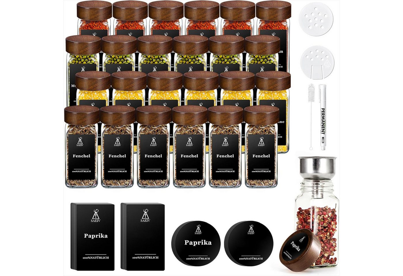 KingLux Gewürzbehälter 360° Rotation 120ml Gewürzgläser Eckig Set, Drei Kaliber, borosilikatglas, (Set, 24-tlg) von KingLux