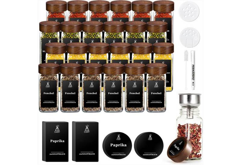 KingLux Gewürzbehälter 360° Rotation 120ml Gewürzgläser Eckig Set, Drei Kaliber, borosilikatglas, (Set, 24-tlg) von KingLux