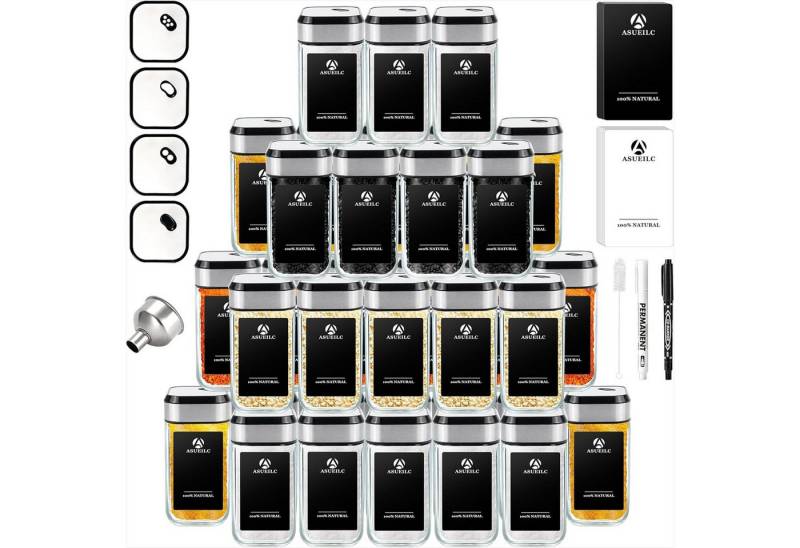 KingLux Gewürzbehälter 360° Rotation 120ml Gewürzgläser Eckig Set, Drei Kaliber, borosilikatglas, (Set, 35-tlg) von KingLux