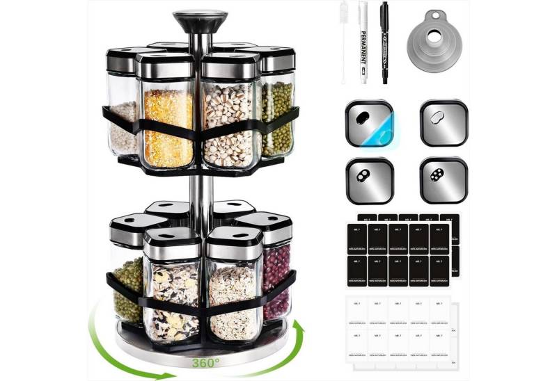 KingLux Gewürzkarussell 360° Gewürzregal Drehbar 2 Etagen mit 12 x 120ml Gewürzgläser, (1-tlg) von KingLux
