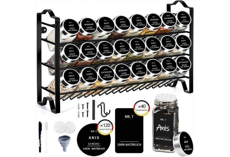 KingLux Gewürzregal 3 lagiger Metall Gewürzregal Stehend Wand mit 24 Gewürzgläser 120ml, 1-tlg. KingLux Gewürzregal 3 lagiger Metall Gewürzregal Stehend Wand mit 24 Gewürzgläser 120ml, 1-tlg. von KingLux