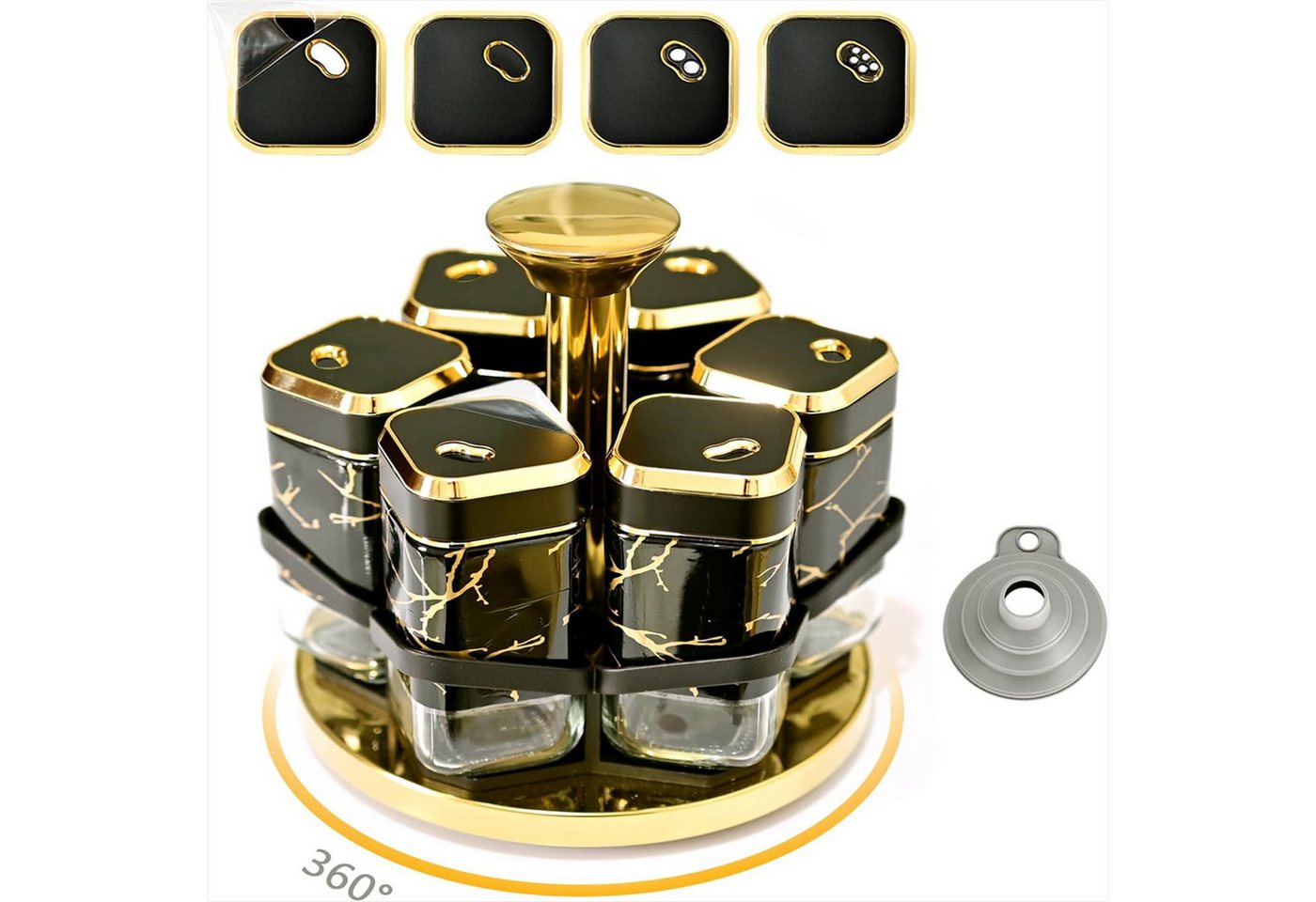 KingLux Gewürzregal 360°Drehbare Marmorierter Gewürzregal Stehend mit 6x120ml Gewürzgläser, 1-tlg. von KingLux