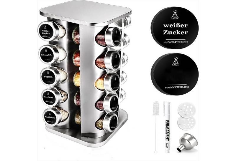 KingLux Gewürzregal Fünflagig Quadrat Gewürzregale Drehbar mit 20Stk.100ml-Gewürzgläser, 1-tlg. KingLux Gewürzregal Fünflagig Quadrat Gewürzregale Drehbar mit 20Stk.100ml-Gewürzgläser, 1-tlg. von KingLux