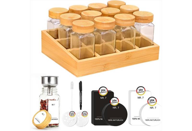 KingLux Gewürzregal Gewürzregal Holz mit 12 Bambusfächern,Gewürzgläser Drawer Organizer, 1-tlg. von KingLux