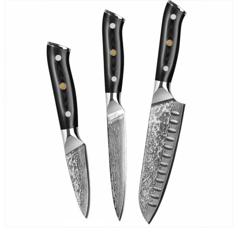 KingLux Messer-Set 3tlg.Damastmesser Küchenmesser Damaststahl Allezweckmesser (3-tlg) von KingLux