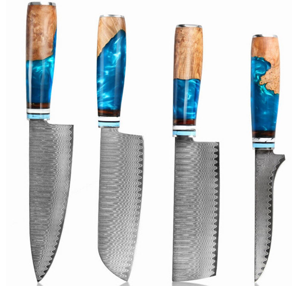 KingLux Messer-Set 4 teiliges Damastmesser Set aus damaststahl Küchenmesser Harzgriff (4-tlg., set) von KingLux